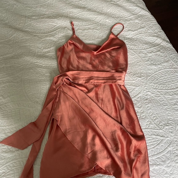 Lulu’s Rose Pink Satin Cowl Neck Tulip Mini Dress - Picture 3 of 4